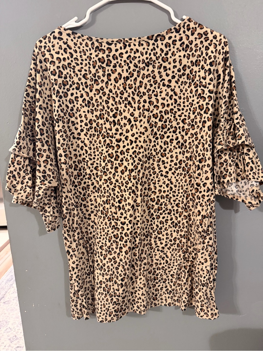 Chic Soul Leopard Print Ruffle Sleeve Dress - Beige & Black